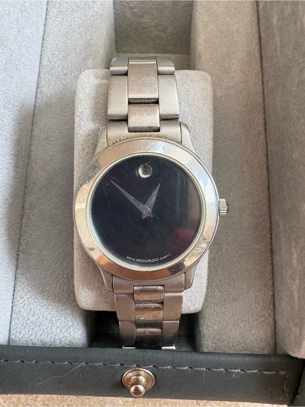 Movado Silver-Tone Watch with Black Dial